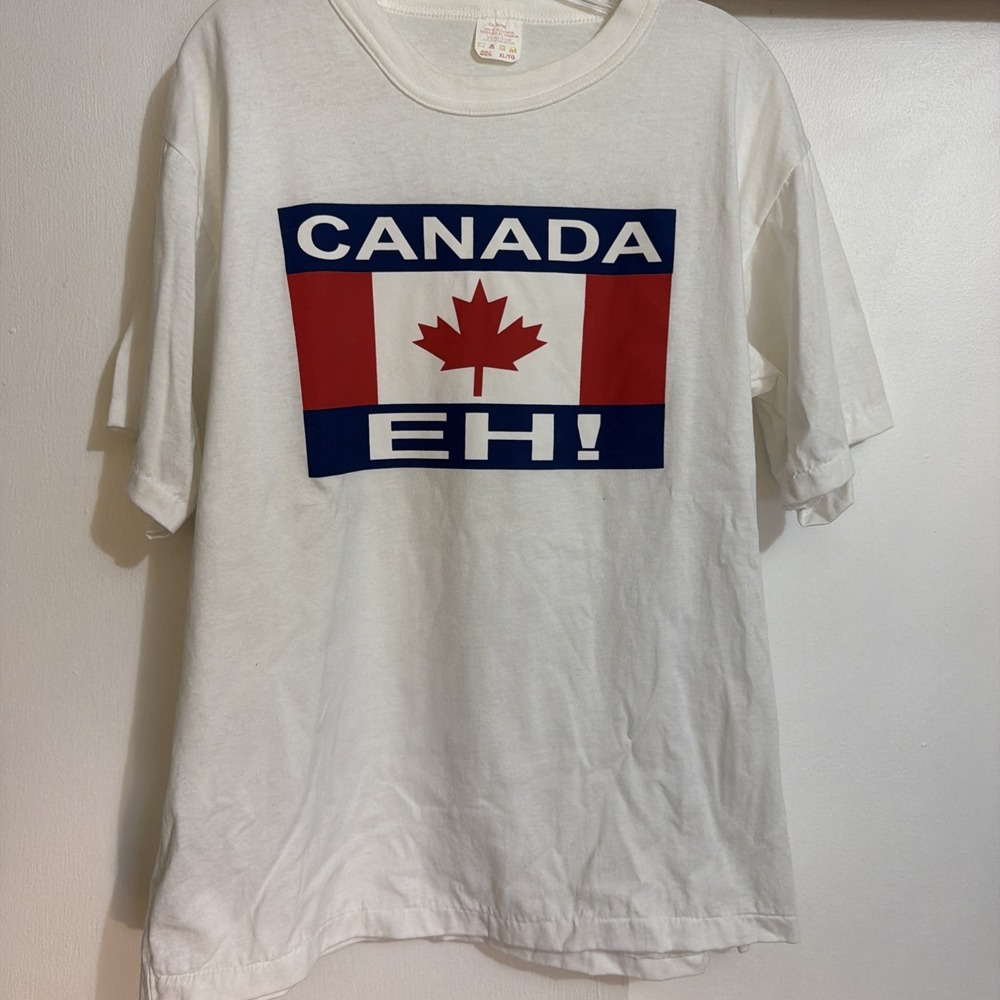 VTG Y2k Gildan CANADA Eh!  White Graphic T-Shirt Tourist XL Single Stich!